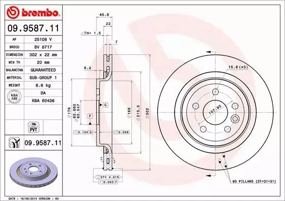 BREMBO TARCZE HAMULCOWE TYŁ 09.9587.11 