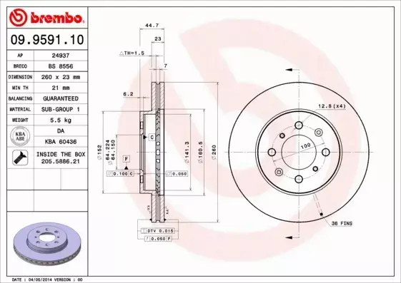 BREMBO Tarcza hamulcowa 09.9591.10 