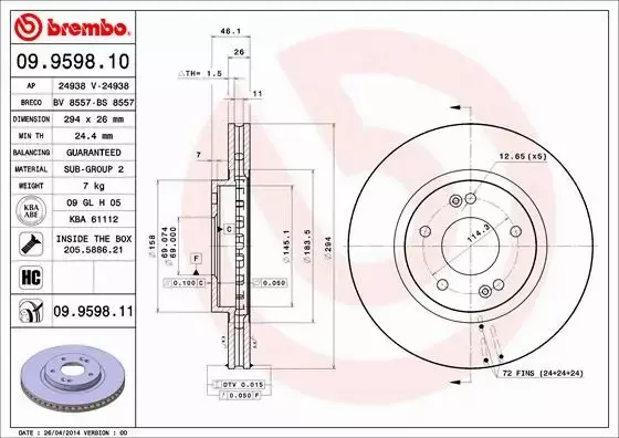 BREMBO TARCZE HAMULCOWE PRZÓD 09.9598.11 