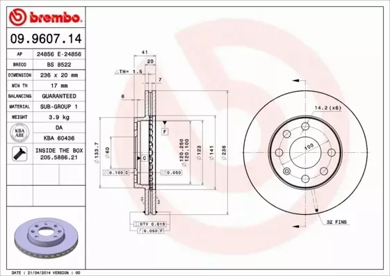 BREMBO TARCZE HAMULCOWE PRZÓD DAEWOO LANOS NEXIA 