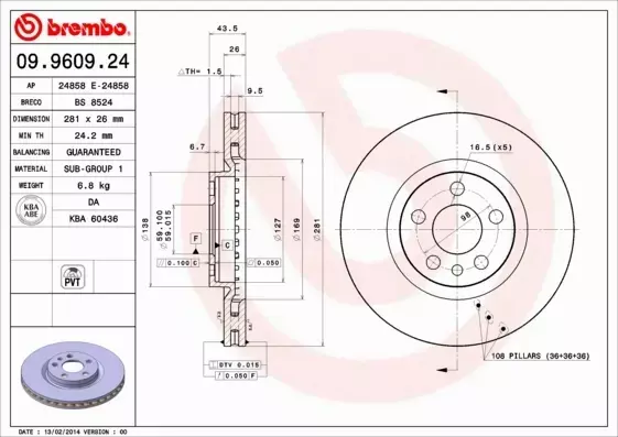 BREMBO TARCZE HAMULCOWE PRZÓD 09.9609.24 