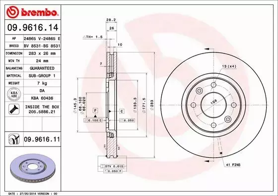  BREMBO TARCZE+KLOCKI PRZÓD PEUGEOT 406 283MM 