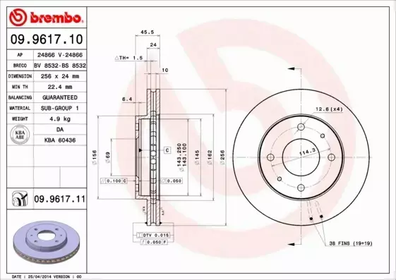 BREMBO TARCZE+KLOCKI PRZÓD VOLVO S40 V40 256MM 