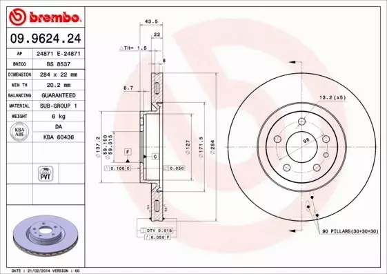 BREMBO TARCZE HAMULCOWE PRZÓD 09.9624.24 