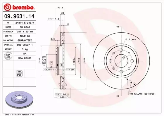 BREMBO TARCZE+KLOCKI PRZÓD ALFA ROMEO 145 257MM 