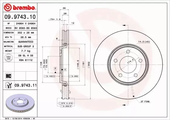 BREMBO TARCZE HAMULCOWE PRZÓD 09.9743.10 