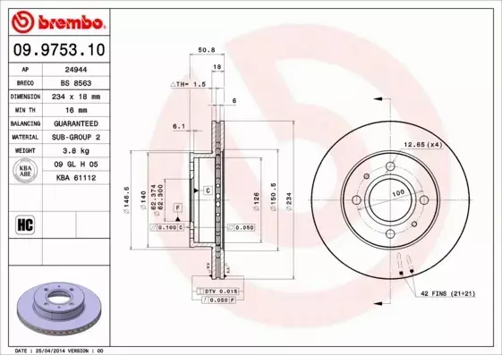 BREMBO TARCZE HAMULCOWE PRZÓD 09.9753.10 