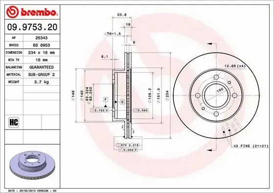 BREMBO TARCZE HAMULCOWE PRZÓD 09.9753.20 