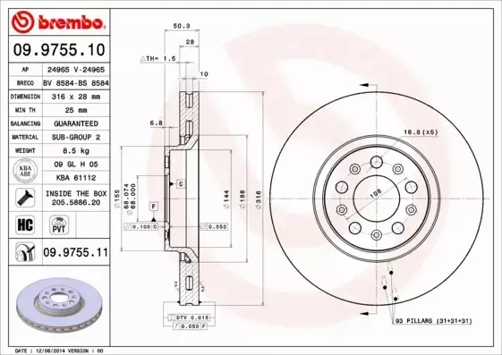 BREMBO TARCZE+KLOCKI PRZÓD VOLVO XC90 I 316MM 