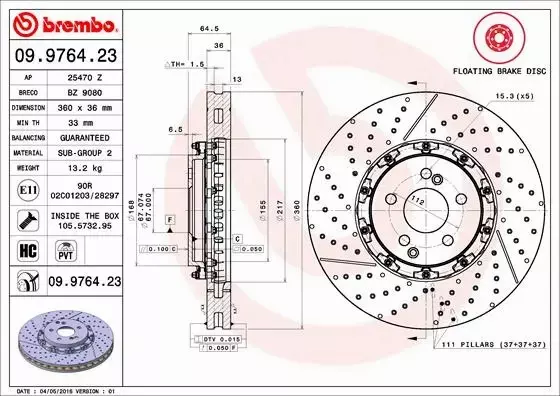 BREMBO TARCZE+KLOCKI PRZÓD MERCEDES C63 CLK63 E63 W211 W212 AMG 360MM 