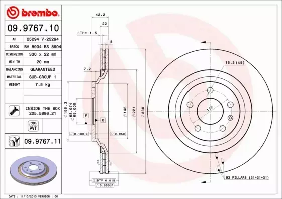 BREMBO TARCZE HAMULCOWE TYŁ 09.9767.11 