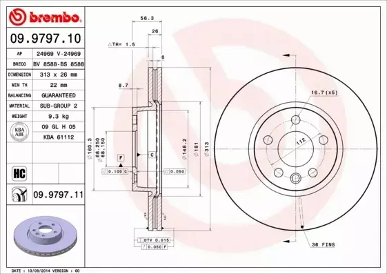 BREMBO TARCZE HAMULCOWE PRZÓD 09.9797.11 