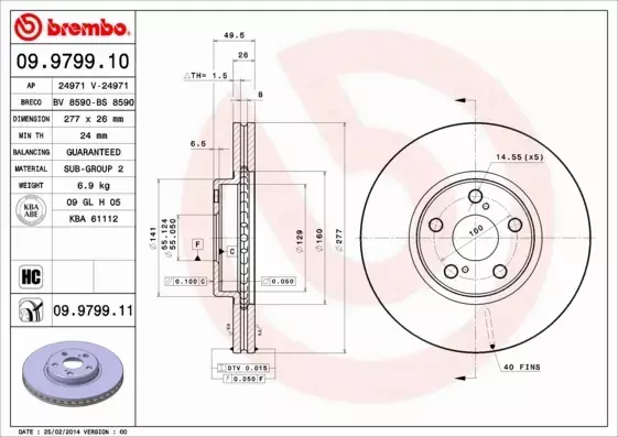 BREMBO TARCZE HAMULCOWE PRZÓD 09.9799.11 