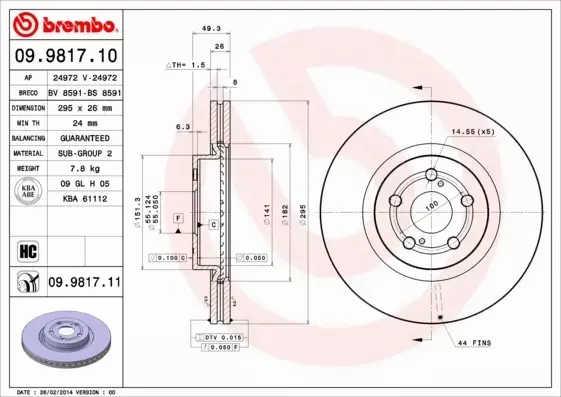 BREMBO TARCZE HAMULCOWE PRZÓD 09.9817.10 