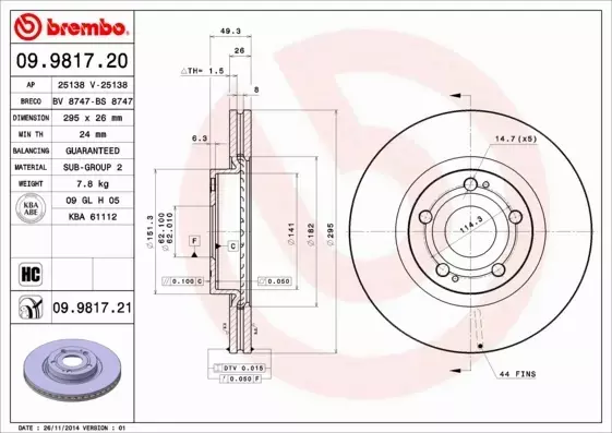 BREMBO TARCZE HAMULCOWE PRZÓD 09.9817.20 