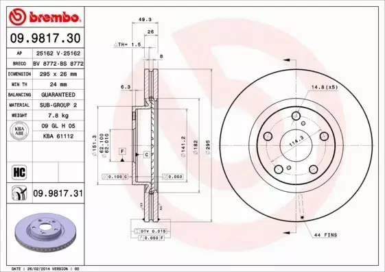 BREMBO TARCZE HAMULCOWE PRZÓD 09.9817.31 