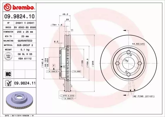 BREMBO TARCZE HAMULCOWE PRZÓD 09.9824.10 