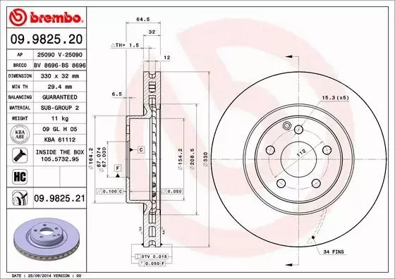  BREMBO TARCZE+KLOCKI PRZÓD MERCEDES GLK X204 330MM 