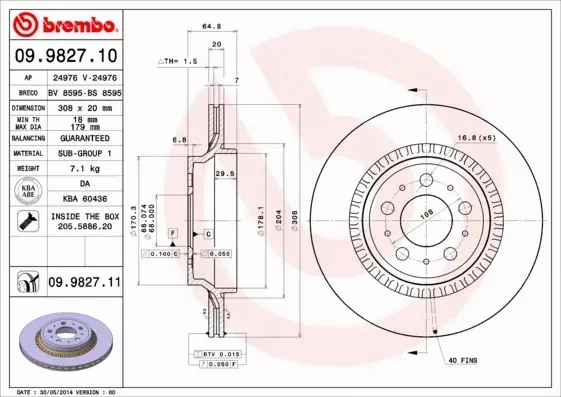 BREMBO TARCZE HAMULCOWE TYŁ 09.9827.11 