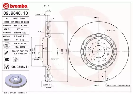 BREMBO TARCZE+KLOCKI PRZÓD VOLVO XC90 I 336MM 