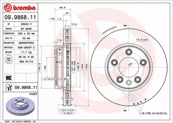 BREMBO Tarcza hamulcowa 09.9868.11 