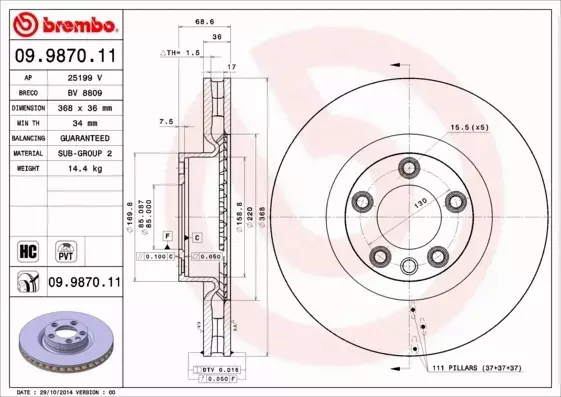 BREMBO TARCZE HAMULCOWE PRZÓD 09.9870.11 