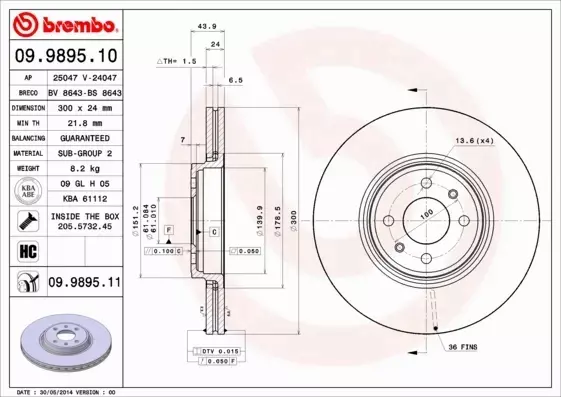 BREMBO TARCZE HAMULCOWE PRZÓD 09.9895.11 