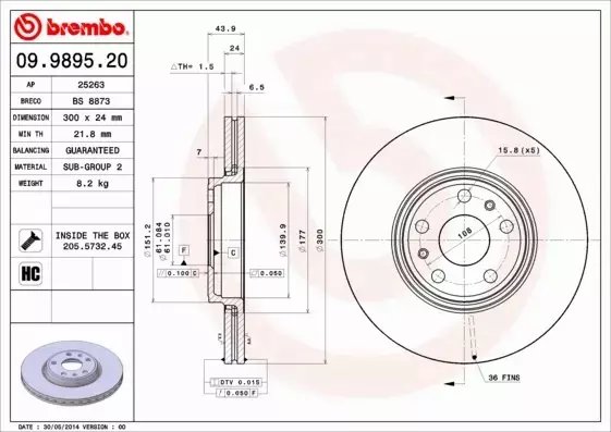 BREMBO TARCZE HAMULCOWE 09.9895.20 