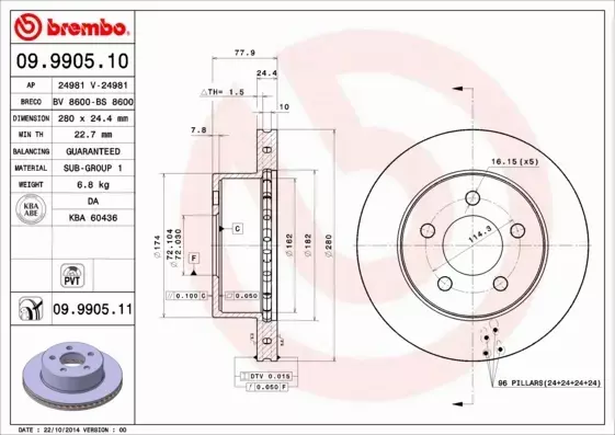 BREMBO TARCZE+KLOCKI PRZÓD JEEP WRANGLER II 280MM 