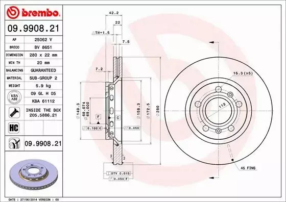 BREMBO TARCZE HAMULCOWE TYŁ 09.9908.21 