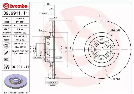 BREBMO TARCZE+KLOCKI PRZÓD AUDI A8 D3 323MM 