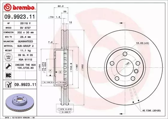 BREMBO TARCZE HAMULCOWE PRZÓD 09.9923.11 