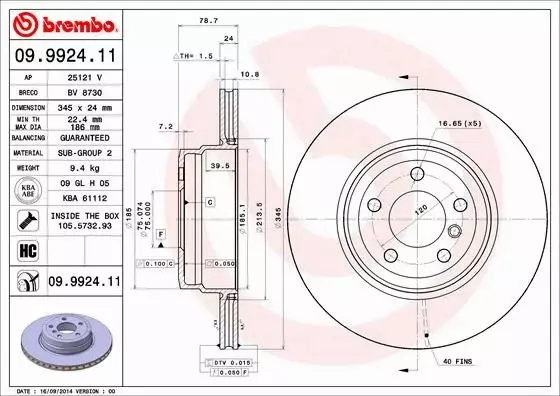 BREMBO TARCZE+KLOCKI TYŁ BMW X5 E70 F15 345MM 