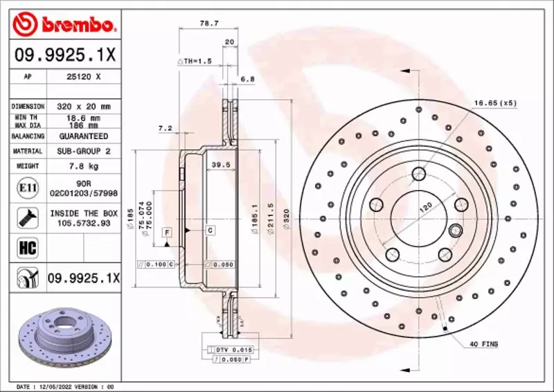 BREMBO TARCZA HAMULCOWA 09.9925.1X 