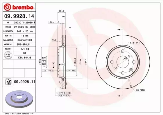  BREMBO TARCZE+KLOCKI PRZÓD PEUGEOT 107 108 247MM 