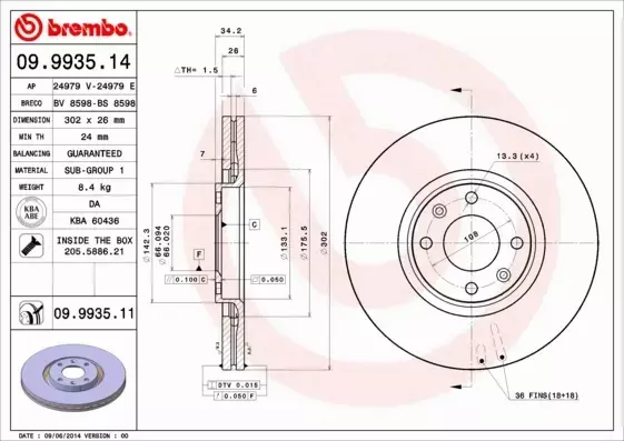 BREMBO TARCZE HAMULCOWE PRZÓD 09.9935.11 