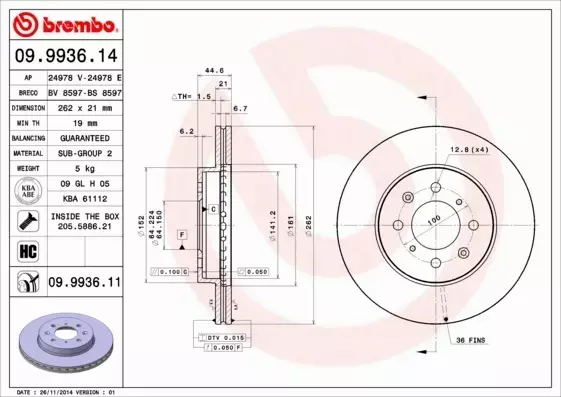 BREMBO TARCZE+KLOCKI PRZÓD HONDA JAZZ IV 262MM 