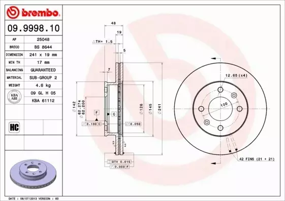 BREMBO TARCZE+KLOCKI PRZÓD HYUNDAI GETZ 241MM 