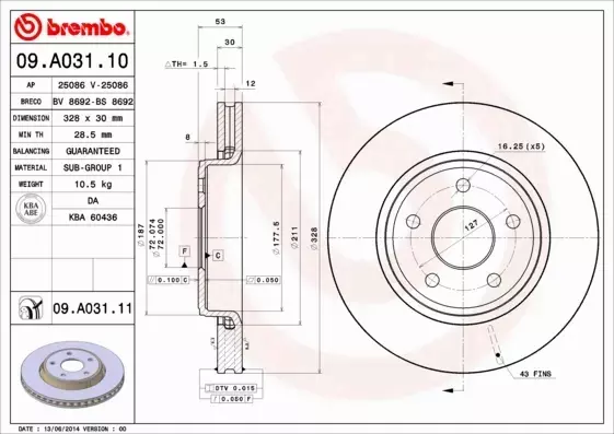 BREMBO TARCZE+KLOCKI PRZÓD JEEP COMMANDER 328MM 