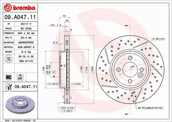 BREMBO TARCZE HAMULCOWE PRZÓD 09.A047.11 