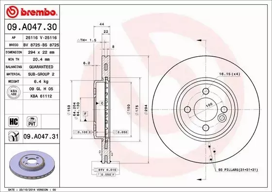 BREMBO TARCZE HAMULCOWE PRZÓD 09.A047.31 