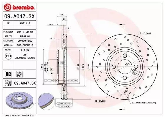 BREMBO TARCZE HAMULCOWE PRZÓD 09.A047.3X 