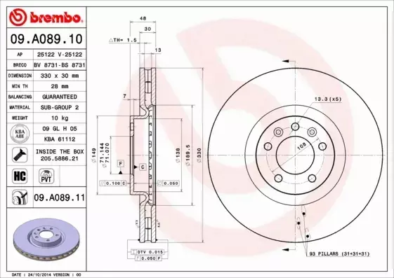 BREMBO Tarcza hamulcowa 09.A089.10 