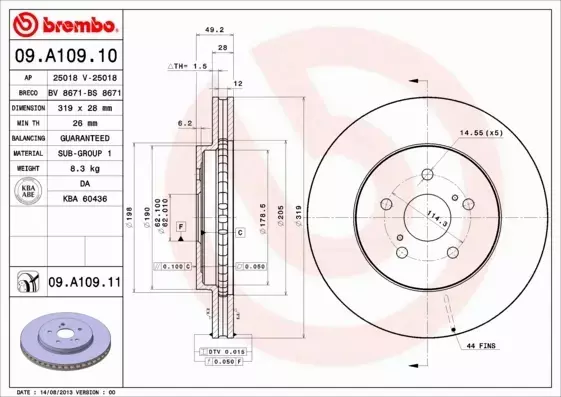 BREMBO TARCZE+KLOCKI PRZÓD LEXUS RX II 319MM 