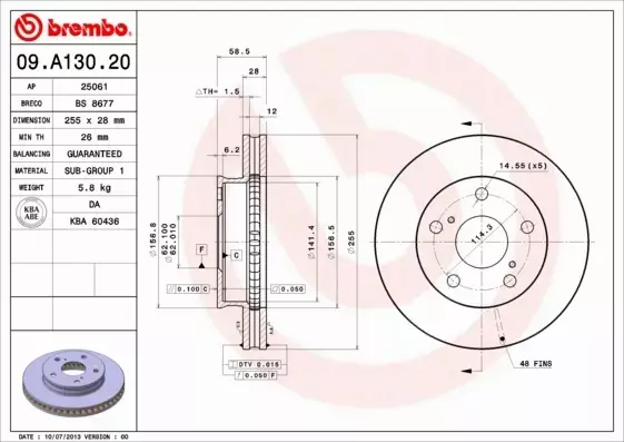 BREMBO TARCZE HAMULCOWE PRZÓD 09.A130.20 