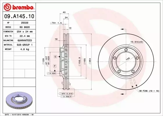 BREMBO TARCZE HAMULCOWE PRZÓD 09.A145.10 