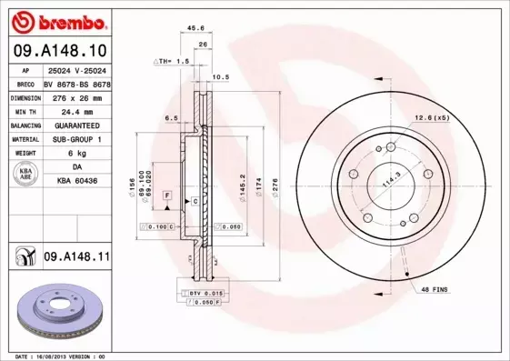 BREMBO TARCZE HAMULCOWE PRZÓD 09.A148.11 