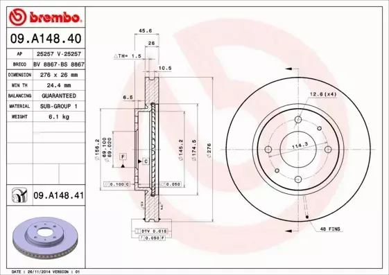 BREMBO TARCZE+KLOCKI P MITSUBISHI GALANT VI 276MM 