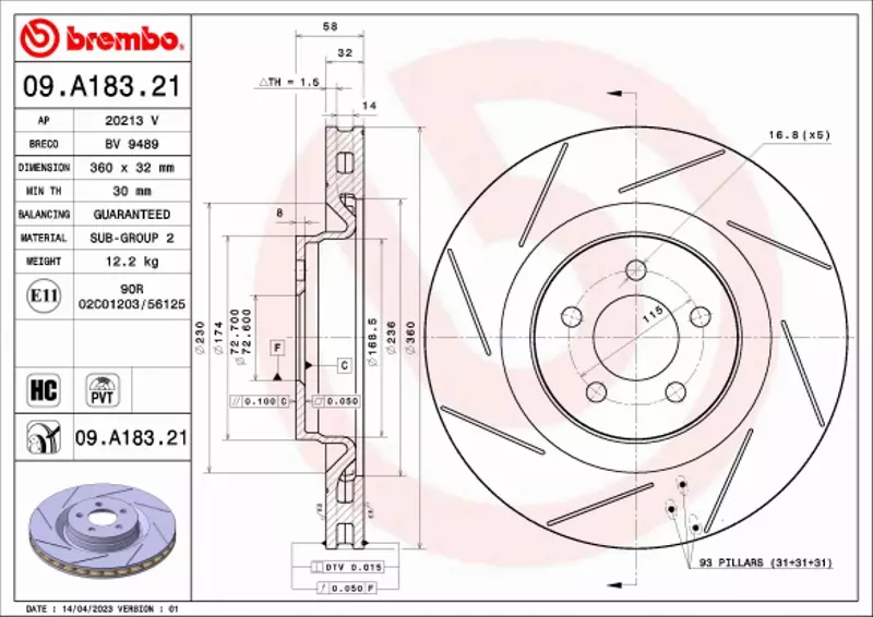 BREMBO TARCZA HAMULCOWA 09.A183.21 