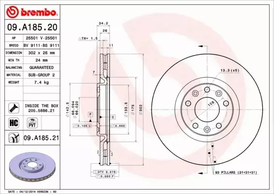 BREMBO TARCZE+KLOCKI PRZÓD PEUGEOT RCZ 302MM 